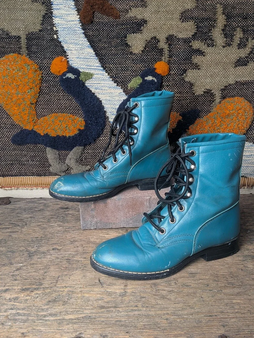 Kids Vintage Teal Roper Style Riding Boots